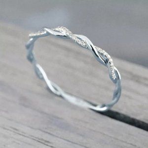 New silver tone Pave Diamond minimalist Ring